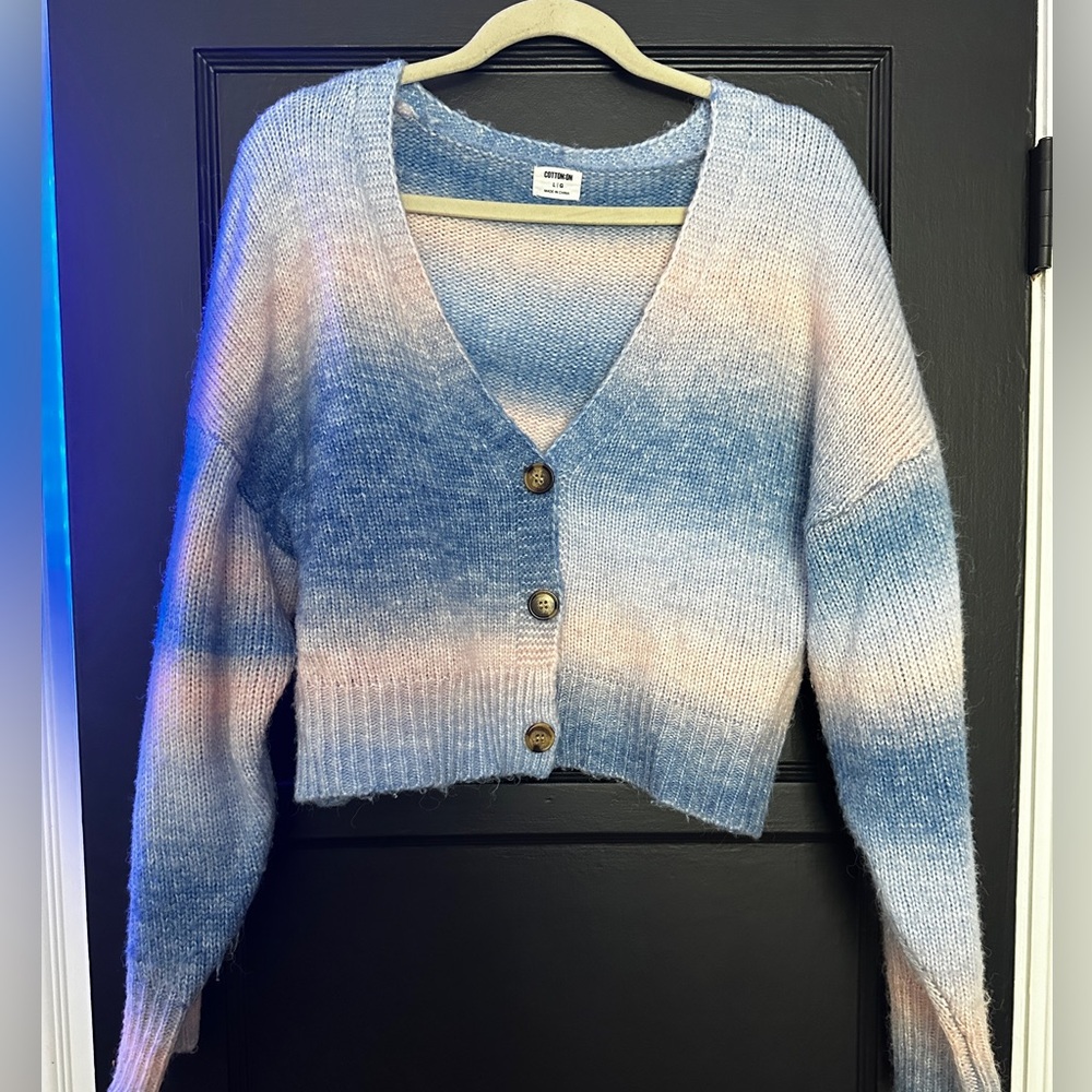 Pink and Light Blue Cropped Cardigan Cotton On L